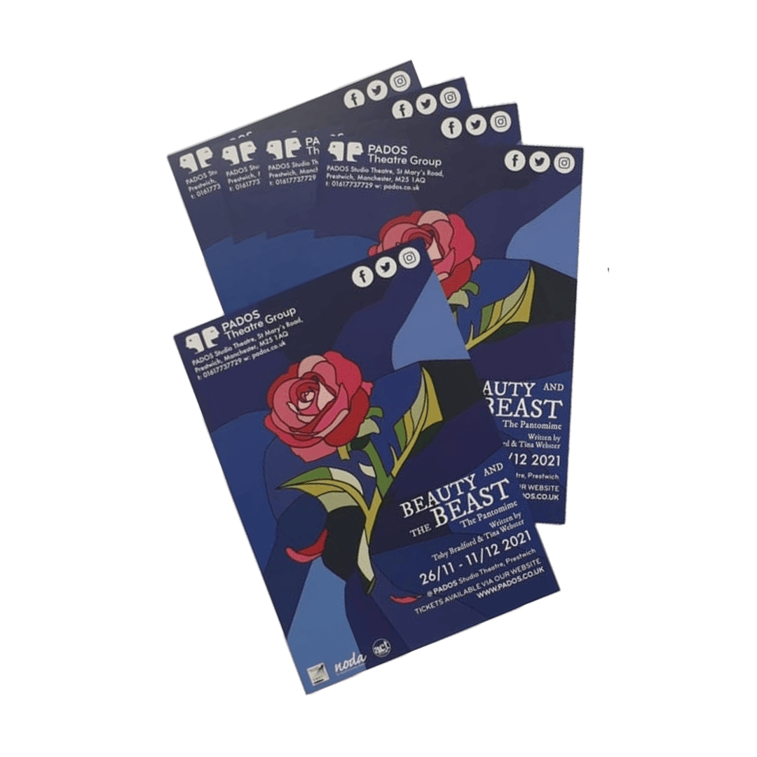 Crystal clear, bespoke posters promoting an amature dramatic performance of Beauty and the Beast by The Print Room, Bolton