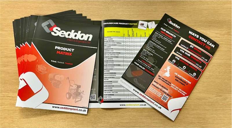 A4 product bookelts for Seddons, printed locally