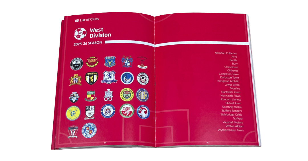 Inside pages of the Northern Premier League 2025/26 handbook