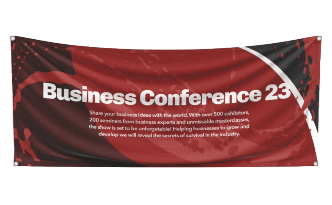 Hardwearing, red and black PVC outdoor banner to promote your events by The Print Room, Bolton