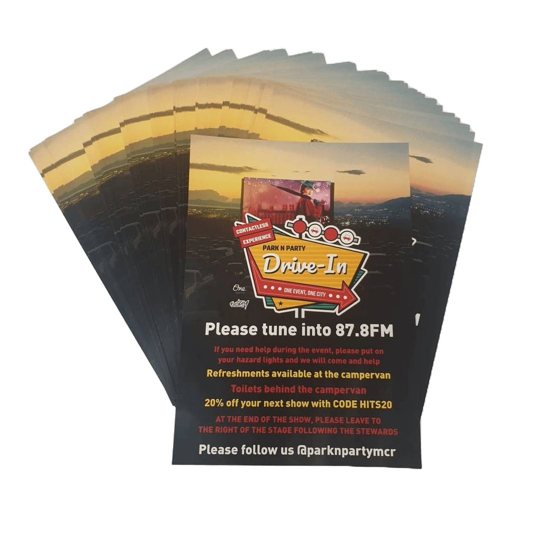 Quality, crystal-clear printed flyers for a Park n Party in manchester, by The Print Room